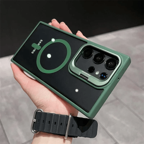 كفر سامسونج شفاف مغناطيسي بحامل مدمج – حماية فاخرة...