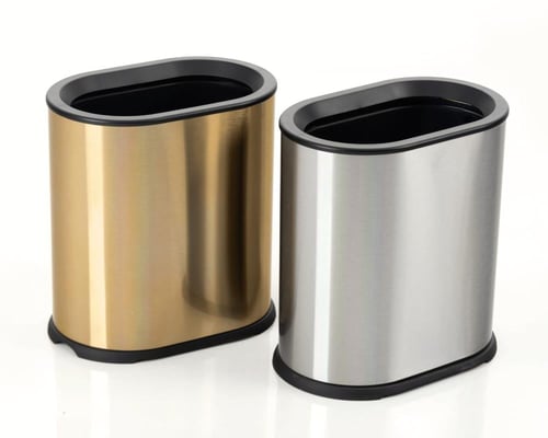 سلة مهملات طبقتين شكل بيضاوي استيل