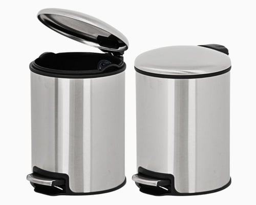 سلة نفايات دعاسة استيل مطفي