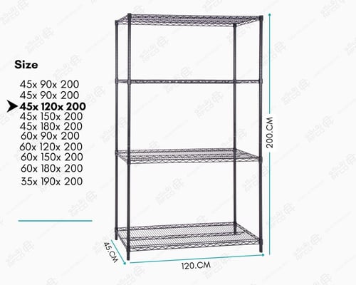 رف تخزين شبك 4 ارفف اسود حمولة 200 kg لكل رف