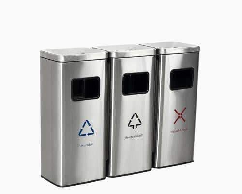 سلة فرز نفايات 3 حاويات مع طفايات سجائر استيل