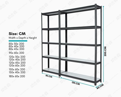 رف تخزين حديد اسود بـ 5 أرفف خشبية – حمولة 200 كجم...