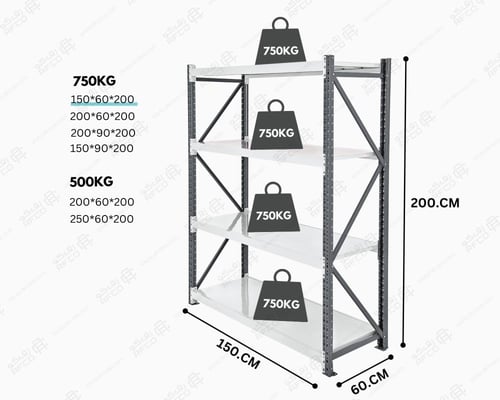 رفوف مستودعات حديد 4 أرفف – حمولة 750 كجم لكل رف -...