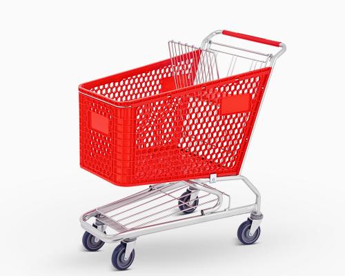 عربة تسوق بلاستيك احمر قاعدة حديد