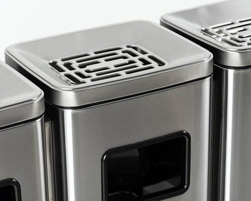 سلة فرز نفايات 3 حاويات مع طفايات سجائر استيل