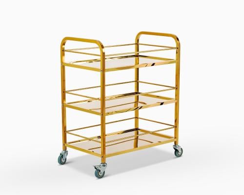 عربة تقديم وضيافة ستانلس ستيل ذهبي