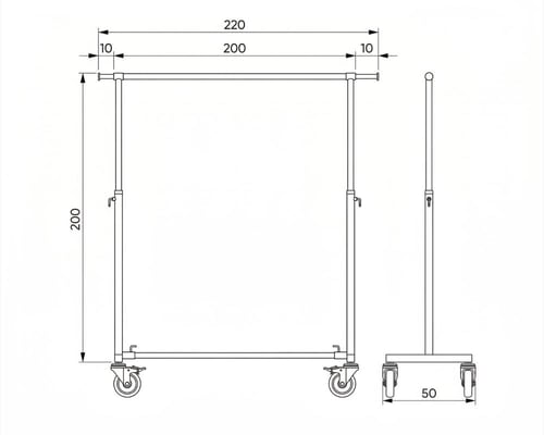 ستاند تعليق ملابس كروم فضي تايواني خط واحد بعجلات...
