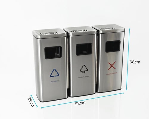 سلة فرز نفايات 3 حاويات مع طفايات سجائر استيل
