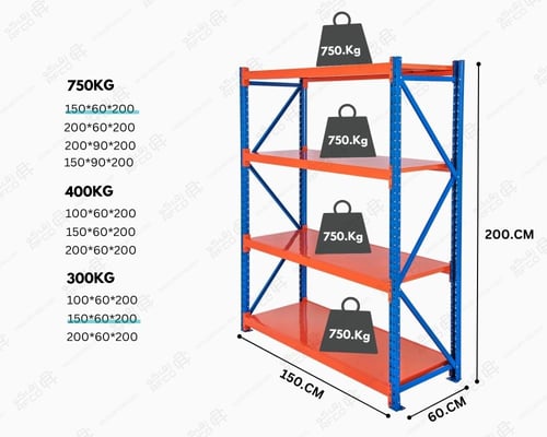 رفوف مستودعات حديد 4 أرفف – حمولة 750 كجم لكل رف -...
