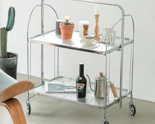 عربية تقديم زجاج 2 رف استيل TR004