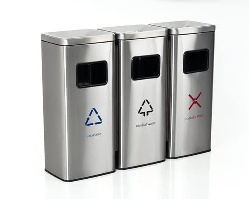 سلة فرز نفايات 3 حاويات مع طفايات سجائر استيل