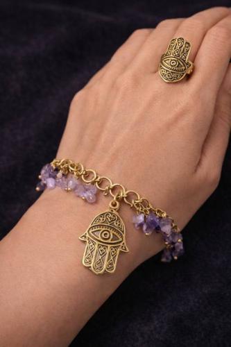 Copper bracelet with purple beads