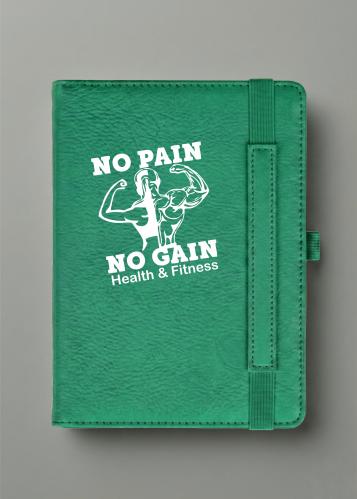 مذكرة جلد A5 خضراء - تصميم No Pain No Gain - دفتر...