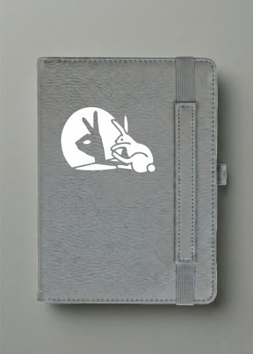 مذكرة جلد A5 رمادي - تصميم فن الظل (أرنب) - دفتر ر...