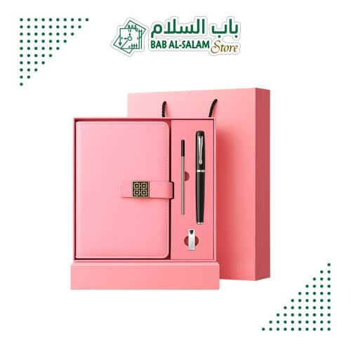 طقم مذكرة جلد مع قلم وفلاش ميموري