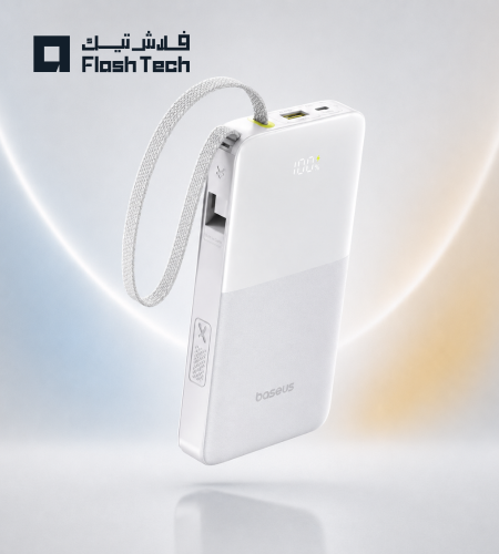 باور بانك باسوس EnerFill FC51 المدمج - سعة 10,000mAh بقوة 22.5W مع كابل USB-C مدمج