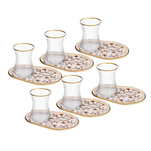 طقم شاي زجاج تركي فاخر 18 قطعة بألوان عصرية