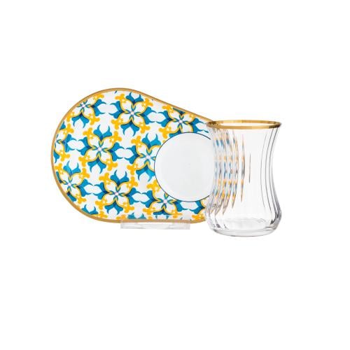 طقم شاي زجاج تركي فاخر 18 قطعة بألوان عصرية