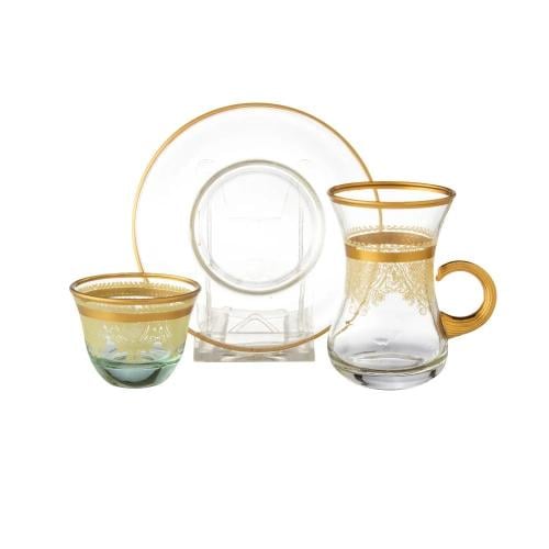 طقم شاي وقهوة زجاج 18 قطعة تركي