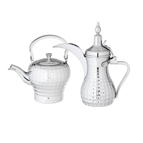 طقم دلة مع براد ستيل لون فضي قطعتين