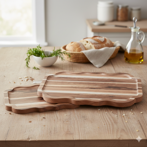 Wooden serving tray set two pieces - with different sizes