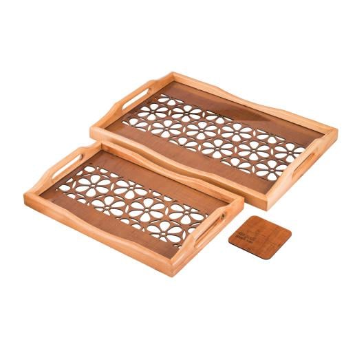 طقم تباسي خشب مزغرف محفور تركي مع سطح زجاجي مكون م...