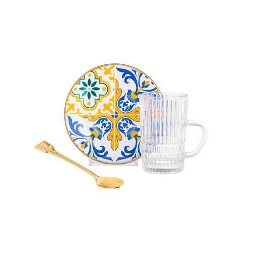 طقم شاي زجاج تركي 18 قطعة بألوان عصرية