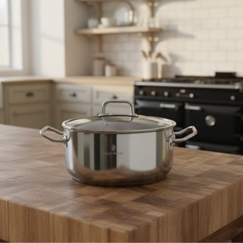 قدر طبخ أطلس استيل تركي غطاء زجاج مقاس 16 سم