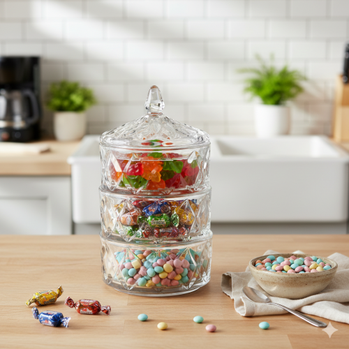 Glass Tameria set, 3 layers, with lid