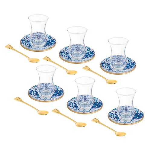 طقم شاي زجاج تركي 18 قطعة بألوان عصرية