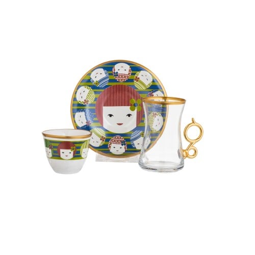 طقم شاي وقهوة زجاج تركي 18 قطعة