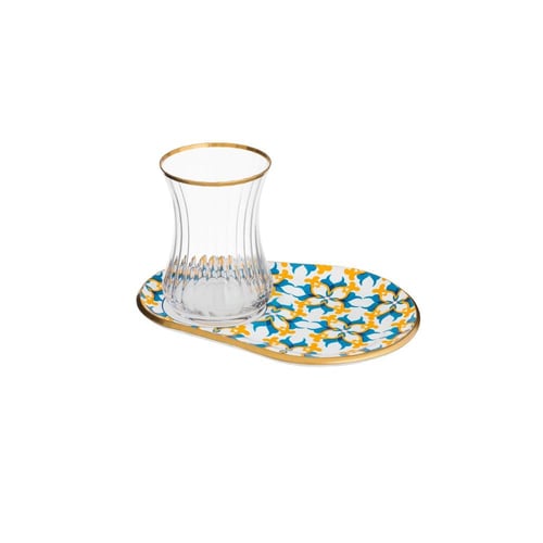 طقم شاي زجاج تركي فاخر 18 قطعة بألوان عصرية