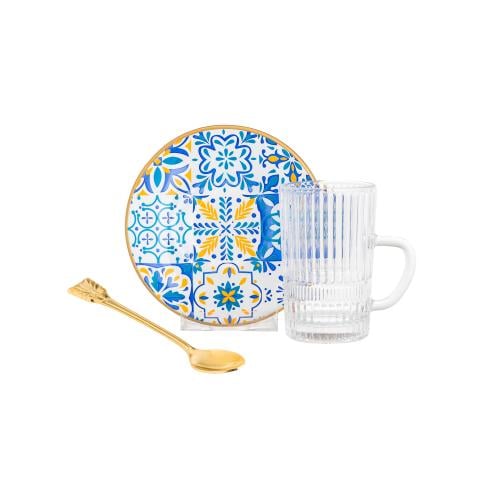 طقم شاي زجاج تركي 18 قطعة بألوان عصرية