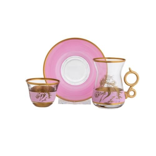 طقم شاي وقهوة زجاج تركي مذهب 18 قطعة