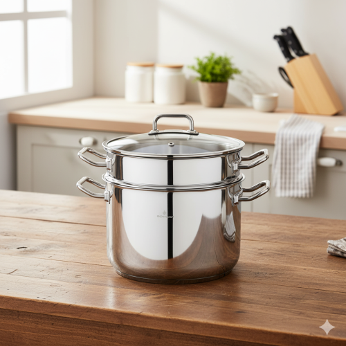 قدر طبخ بخار أطلس استيل تركي غطاء زجاج مقاس 18 سم