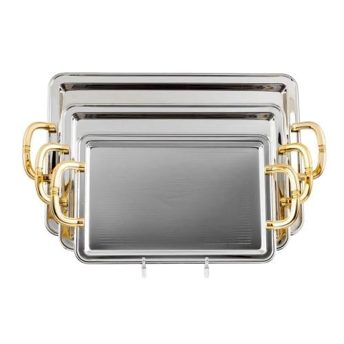 طقم صواني تقديم نيكل يد ذهبي 3 قطع