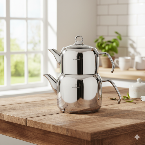 طقم براد شاي سوفرام استيل تركي قطعتين 0.75 + 1.35...