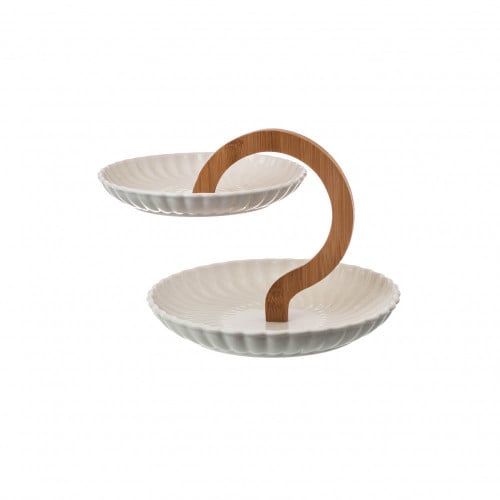 ستاند حلويات بورسلين 2 دور حامل خشب