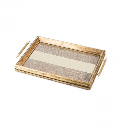 صينية تقديم خشب بروش ذهبي ذهبي