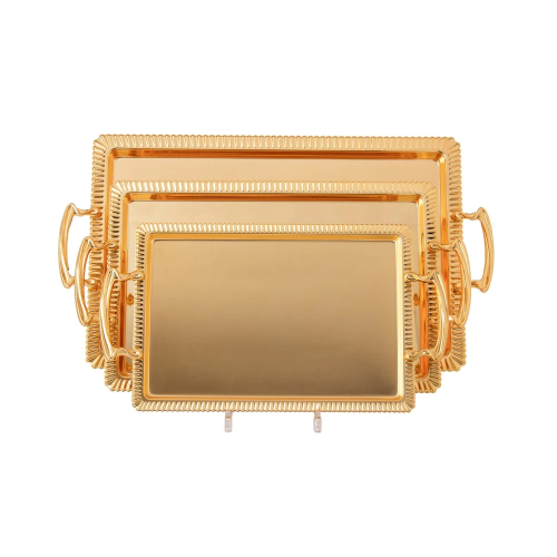 طقم صواني ستيل ذهبي كامل 3 قطع