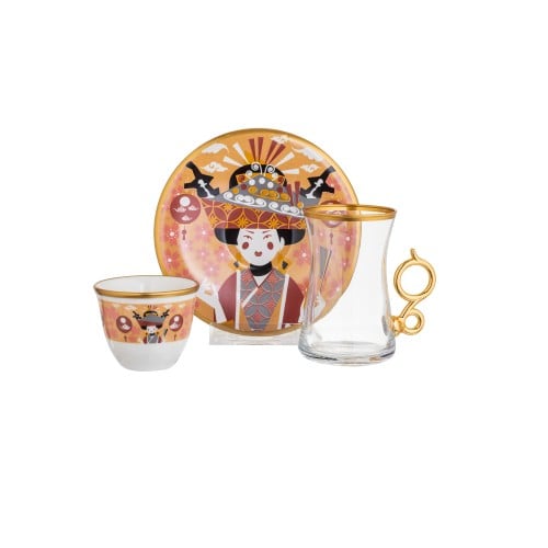 طقم شاي وقهوة زجاج تركي 18 قطعة