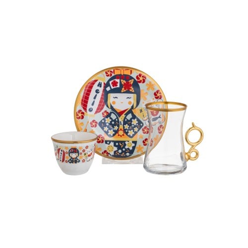 طقم شاي وقهوة زجاج 18 قطعة كوريان