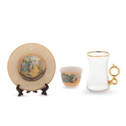 طقم شاي وقهوة زجاج تركي روميو و جوليت 18 قطعة