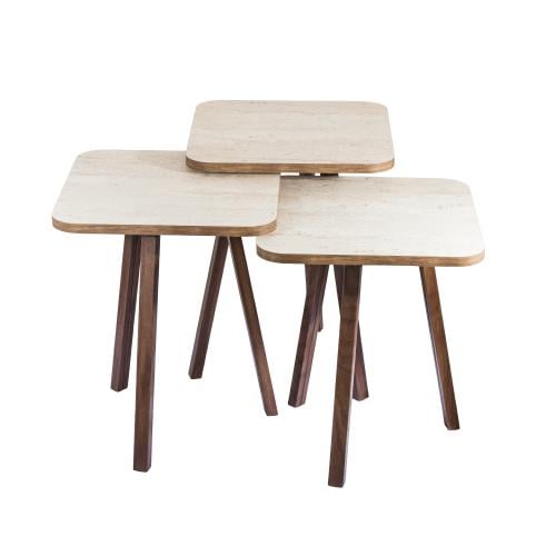 طقم طاولات جانبية ايكو خشب تركي 3 قطع مربعة