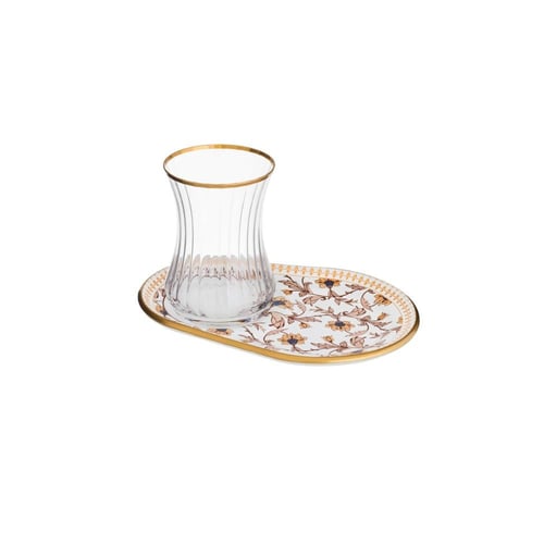 طقم شاي زجاج تركي فاخر 18 قطعة بألوان عصرية