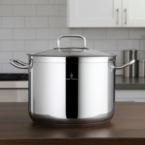 قدر طبخ عميق أطلس استيل تركي غطاء زجاج مقاس 20 سم