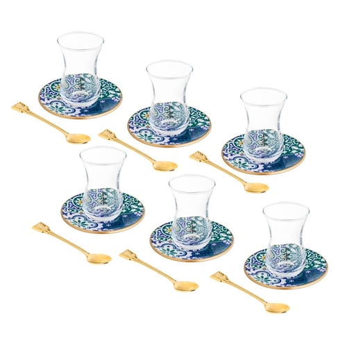 طقم شاي زجاج تركي 18 قطعة بألوان عصرية