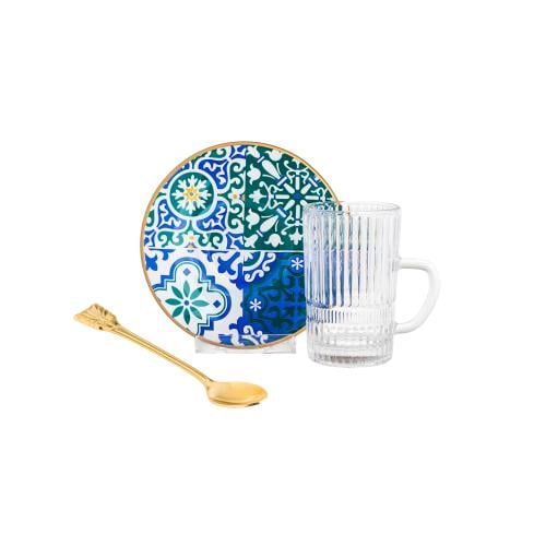 طقم شاي زجاج تركي 18 قطعة بألوان عصرية