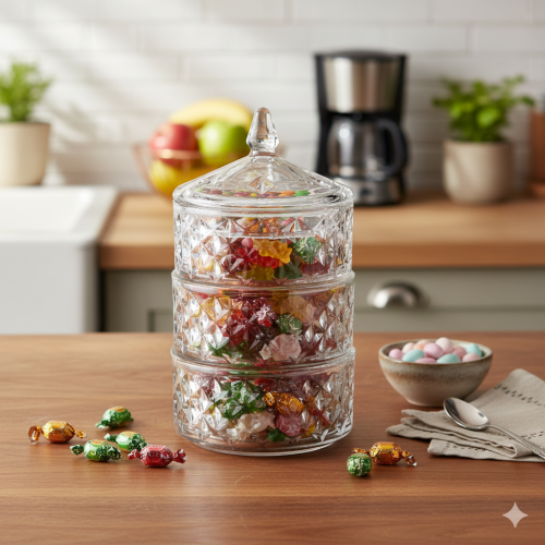 Glass Tameria set, 3 layers, with lid