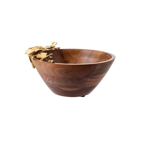 صحن تقديم فاكهة خشب بروش ذهبي